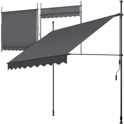 tectake Store banne sans Perçage Auvent Marquise Retractable avec Manivelle Multi-Fonction Store latéral Enroulable Brise Vue Brise Soleil Opaque en Aluminium - Noir/Gris, 200 x 180 cm