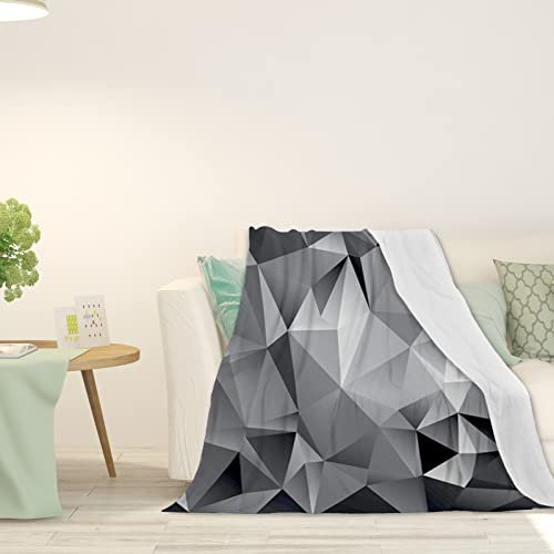 Dreiecke, verdickte Fleece-Überwurfdecken, Dreiecke, polygonal, futuristisch, superweiche Flanell-gemütliche Decken für Erwachsene, waschbar, leicht, flauschig, für Sofa, Bett, Büro, Grau, 203,2 x