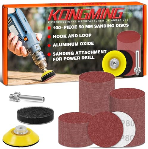 KONGMING Lijas 50mm 100 Piezas Grano 80 Papel de Lija para Taladros y atornilladores