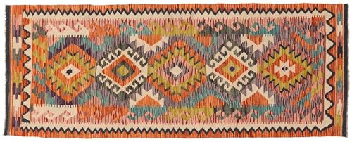 RUG PRINCE Maimana Kelim Teppich 80x190 Handgewebt Läufer Beige Geometrisch Handarbeit