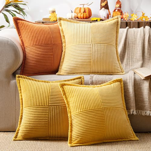 MIULEE 4er Set Kordsamt Kissenbezüge Weich Dekokissen Dekorativ Kissenbezug Modern Kissenhülle Sofakissen Zierkissen Couchkissen für Wohnzimmer Schlafzimmer Orange Serie 40x40 cm