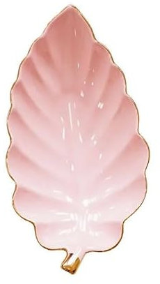 Plateau de Rangement en Forme de Feuille en céramique de 9 Pouces, Plateau de Rangement de Bonbons, bibelots, Bijoux, Plateau de Service de Fruits, Vaisselle de Rangement (Color : Pink, Size : 9 inc