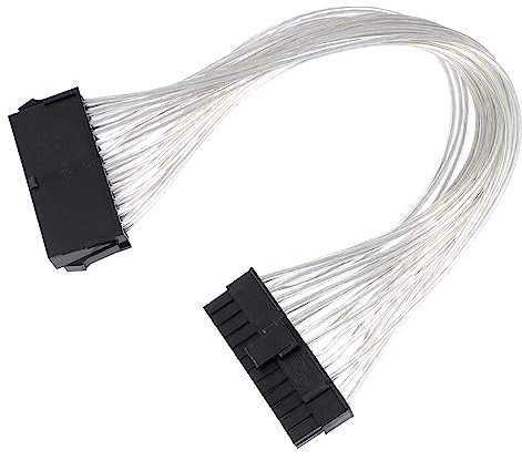 Homoyoyo Câble D’Alimentation ATX 24p Rallonge pour Carte Mère, Connecteur 20 4 Broches, Cuivre Étamé, Verrouillage Sécurisé, Blanc