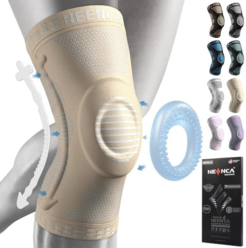 NEENCA Knästöd, komprimerat knäbandage med patella gelkuddar och fjädersidostabilisatorer, medicinska knäskydd för löpning, menisk spricka, artrit, ledsmärtlindring, ACL, återhämtning