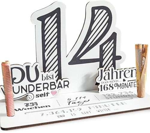 Generisch 14 Geburtstag - 14 Jahre 3D-Holzkarte | Geldgeschenke, 14. Geburtstag Mädchen, 14. Geburtstag Jungen, 14. Geburtstag Deko, 14. Geburtstag Jungen