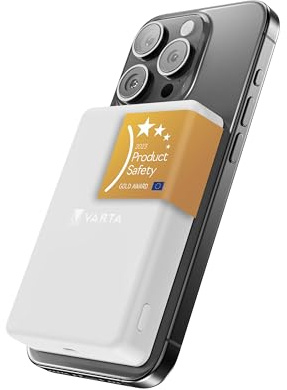 VARTA Power Bank 5000 mAh, Mag Pro, magnetisch, kabellos, Farbe Weiß | Wireless Charging für MagSafe und Qi, Ladegerät mit USB Typ C, kompatibel mit iPhones und Android, Pass-Through-Laden möglich