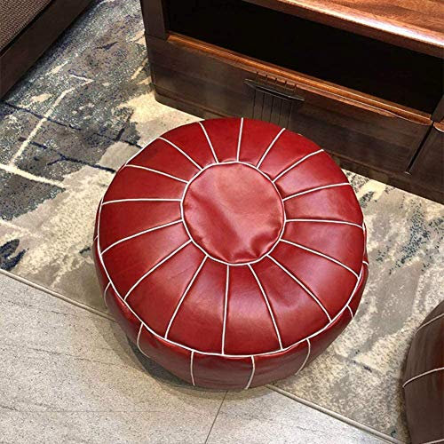 Generisch Ottoman-Pouf aus echtem Leder marokkanischer Pouf aus echtem Rindsleder großes Bodenkissen handgefertigter Pouf Wohnzimmerdekoration (Farbe: Rosa Größe: 58 x 58 x 30 cm (23