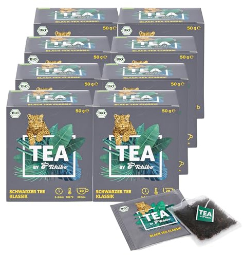 Tchibo Tee „TEA by Tchibo“ Bio Schwarzer Tee Klassik, Kräftig-aromatischer Schwarztee-Mix, Vorratspack, Maxipack, Teebox, 160 Stück - 8x 20 Teebeutel, Bio-Siegel, Natürliche Zutaten
