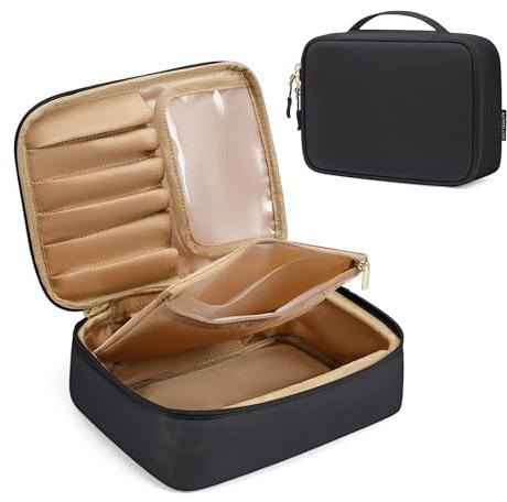 GOLF QUALITY Kulturbeutel Damen, Kosmetiktasche Reise Schminktasche Groß Make Up Tasche Organizer Kulturtasche PU Leder Tragbare Makeup Bag für Damen und Frauen Schwarz