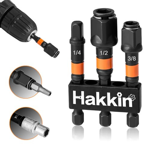 Impact Socket Adapter Set Hakkin 3Pcs 1/2” 3/8” 1/4” Drive Socket Adapter Set Turns Power Drill Into High Speed Nut Driver Torque Impact Wrench