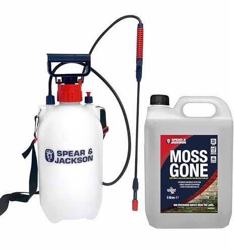Spear & Jackson Moss Gone Moss killer 5L with 5L Garden Sprayer, Fast Acting, Suitable on hard surfaces