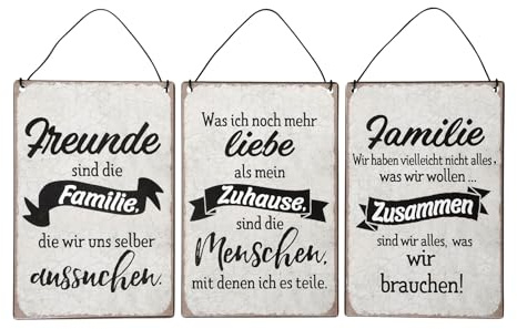 levandeo 3er Set Blechschilder H15cm Freunde Familie Sprüche Zuhause Wandbild Wanddeko Deko Schilder Shabby Chic Geschenk