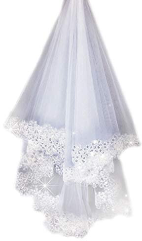OXOLAMRIN Braut Tüll Schleier, Frauen Hochzeit Schleier, Hochzeitsschleier 1,5 Mt 1 Schicht Frauen Braut Weiß Lange Hochzeit Tüll Schleier Glitzer Pailletten Bestickte Pflaumenblüten Rand