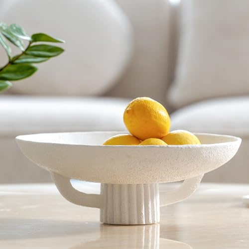 Dekorative Schale aus weißem Kunstharz für Boho Modern Home Decor, 28,4 cm | große elegante Sockel-Obstschale für die Küche/Schlüsselhalter/Potpourri für Eingangstisch, Couchtisch, Esszimmer