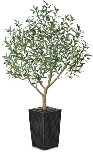 VeriNatural Olivenbaum Künstlich 150 cm - Künstliche Pflanzen Groß mit Seide Blättern & Früchten im Schwarz Topf- Kunstpflanze wie echt UV-beständig für Innen und Außen, Wohnzimmer, Balkon Deko, VN156