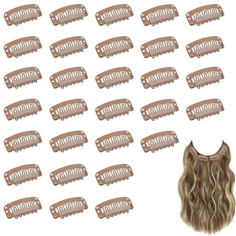 Votvlog 30 Stück Haar Extensions Klips Braun Haarclips Haarverlängerung Clips für Extensions Geflochten 6 Zähne U Form Metall Silikon Perücke Haarverlängerung Clip für Frauen Perücken, Haare DIY