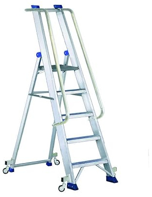 Svelt Scala Professionale in Alluminio 5 Gradini | Piattaforma, Corrimani, Parapetto, 4 Ruote Autobloccanti, Gradini Antisdrucciolo