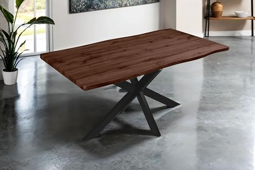SAM Esstisch Josy | 160 x 85 cm | Holz Nussbaum-Optik | Spider-Gestell Metall schwarz | 40 mm Tischplatte mit Baumkante | Tisch für Esszimmer & Küche