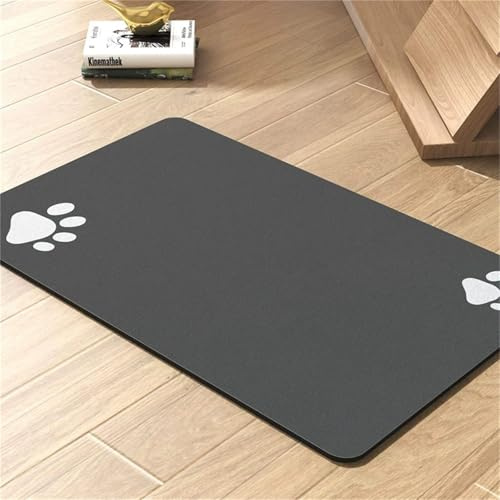DOTBUY-SHOP Tapis Gamelle Chien Absorbant, Couleur Unie Tapis de Nourriture Lavable Chat Animaux en Diatomite a Séchage Rapide avec Fond en Caoutchouc Antidérapant (Gris foncé,30x50cm)