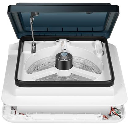 Ventilatore per lucernario, insonorizzato per finestre per camper, portello, ventilatore con LED e ventilatore per caravan, 28 x 28 cm, impermeabile, insonorizzante, difficile da invecchiare