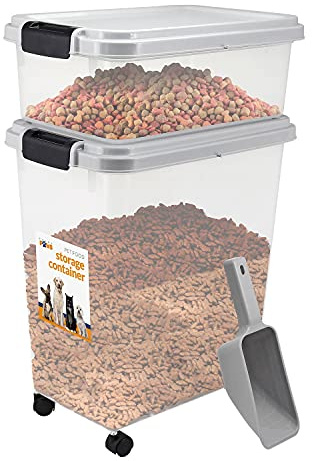 Greenfields 2-Piece Airtight Pet Food Storage Container Set with Measuring Scoop – 13L & 37.5L BPA-Free Bins with Casters | Dry Food Dispenser for Dogs, Cats & Small Animals