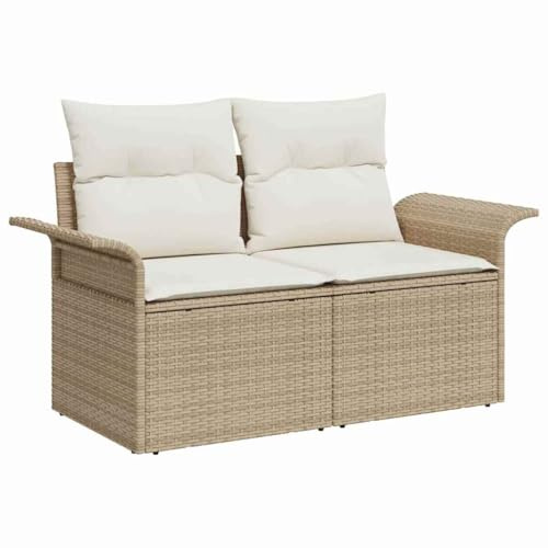vidaXL Trädgårdsoffa med kudde Beige 141 x 62 x 69cm konstrotting, Trädgård och terrass, rektangulär, modern, hållbar, lätt, UV-resistent, utomhusmöbler för uteplats