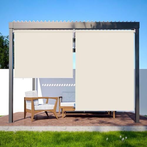 Randaco Senkrechtmarkise Vertikalmarkise 140x240cm Balkonmarkise Sonnenschutz, Balkonrollo, Windschutz, Seitenrollo Beschattung, Wetterbeständig für Balkon, Terrasse, Garten, Beige, 2X