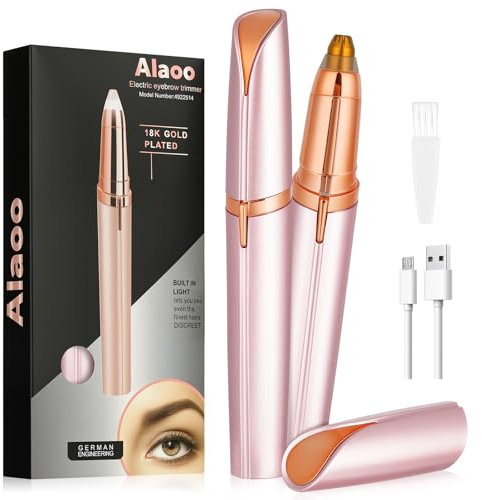Alaoo Eyebrow Trimmer for Women, Rechargeable Portable Eyebrow Shaper Painless Electric Facial Hair Remover Shaver for Brows Face Cheek Lips Fuzz, Rose Gold