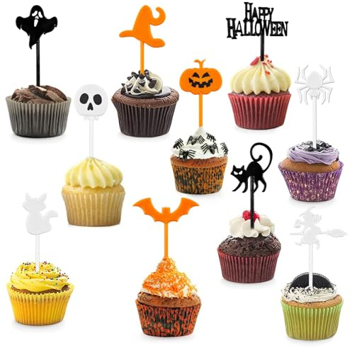 100 Stück Halloween Cupcake Topper Obstgabel,Kuchendeko Fruit Picks,Cake Topper Fledermaus Geist Kürbis Spinne Partyspieße Cocktail Sticks für Halloween Horror Thematische Party Dekoration | Cake Topper Fledermaus Geist Kürbis Spinne Partyspieße Cocktail Sticks für Halloween Horror Thematische Party Dekoration