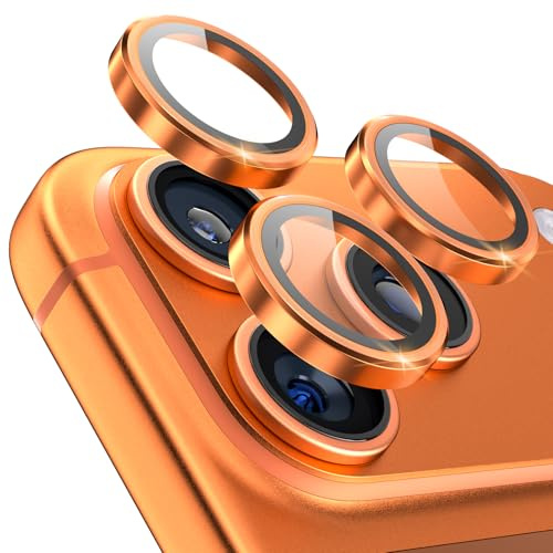 CloudValley Protection D'objectif D'appareil photo Pour iPhone 17 Pro/Pro Max, Coque En Verre Trempé Ultra-HD, [Compatible Avec Les Coques] Anneau De Protection D'écran En Métal, Orange
