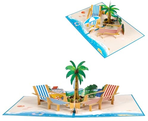 1 Stück Karte Zum Ruhestand, 3D Pop-Up Abschiedskarte Kollegen Mit Strandmotiv, Karte Rente Ruhestand Für Pensionierungsparty, 15 x 20 cm