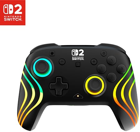Turtle Beach Afterglow Wave kabelloser RGB-Controller, Nintendo Switch 2 | Schwarz, Switch Lite/OLED, TMR-Thumbsticks, 20-Std.-Akku, 2 belegbare Rücktasten, Bewegungssteuerung, C-Button