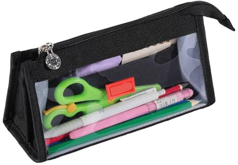 Lkvent estuches Estuche transparente estético for lápices, bonito organizador de bolígrafos de gran capacidad for adolescentes y estudiantes, bolsa de maquillaje estuche escolar(Noir)