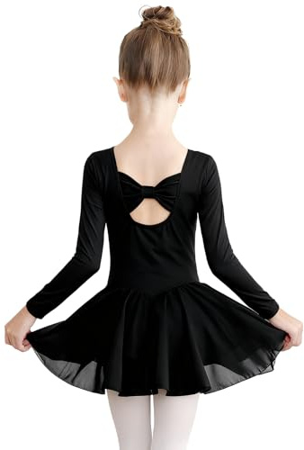 Fiohiros Girls Ballet Dress Long Sleeve, Ballet Leotard for Girls Ballets Outfit, Girl Dance Costume for Gymnastics (UK, Age, 6 Years, 7 Years, Regular, New Black)