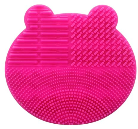 TEHAUX Support pour Pinceaux de Maquillage en Silicone Rose Fuchsia Tapis de Nettoyage Compact pour Pinceaux Cosmétiques Éponge de Nettoyage Portable pour Usage Maison et Voyage