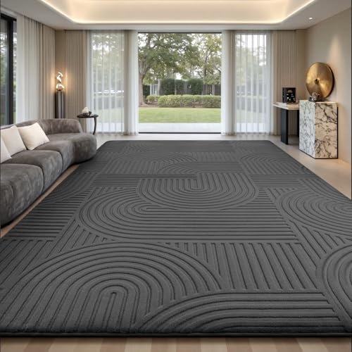 Sour Lemon Groß Teppich Wohnzimmer 200x300, Flauschiger Teppiche Anthrazit | Waschbarer Kurzflor Teppich Kreis Design, Rutschfeste Teppiche für Schlafzimmer, Esszimmer, Küche und Büro