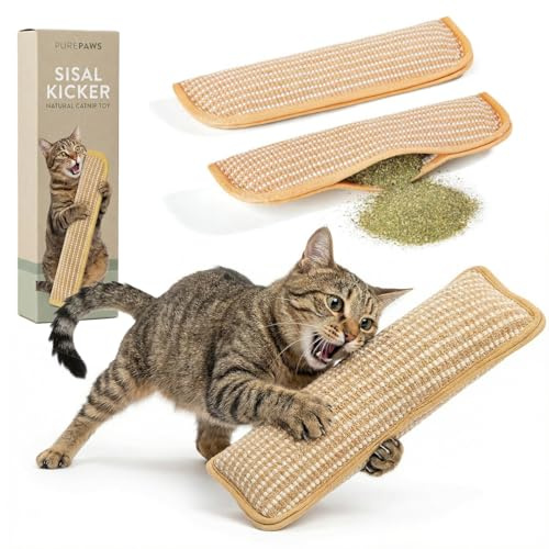 NEDUTACH Interactive Catnip Chew Toy, Refillable Catnip Kicker Pillow with Sisal Rope, Bite Resistant Cat Chew Teething Toys for Indoor Bored Adult Cats Kittens Daily Play Fun Anxiety Relief (1set)