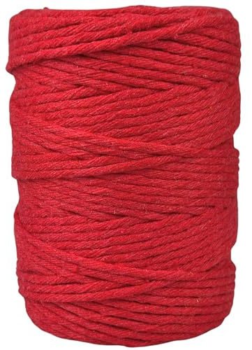APREGGIO Hilo de macramé de 3 mm x 100 m, cuerda de algodón trenzado individual para colgar en la pared, para colgar en la pared, decoración – Color: Rojo