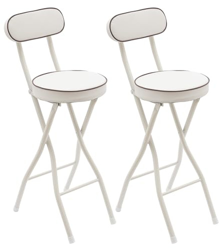 PBTERDTF Klappbar Barhocker 2er Set mit Lehne Tragbarer Outdoor Barhocker HochstüHle Gepolsterter Barstuhl, Klappbarer Hocker für Bar, Küche, Balkon, Garten Sitzhöhe 65 cm (Weiß)