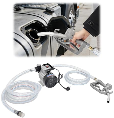 HUOMMGS 60 L/Min Dieselpumpe 230V Selbstansaugend Heizölpumpe 5m Saughöhe Kraftstoffpumpe mit Manuelle Ölpistole, 2 Schläuche 550W Diesel Pumpe Premium Ölpumpe für Tankstelle