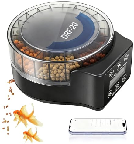 Automatischer Futterspender für Aquarium, automatischer Futterspender für Fische, 140 ml, 6 Modi, Bluetooth-App, mit LCD-Display für Pulver, Granulat und Tabletten