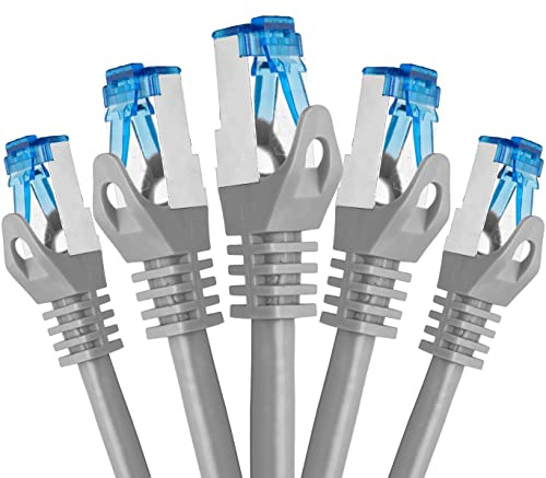 BIGtec - 5 Stück - 5m CAT.7 Gigabit Patchkabel Netzwerkkabel grau Kupferkabel Patch Ethernt LAN DSL Kabel CAT7 (RJ45, Cat 7, S/FTP PIMF) 5,00m