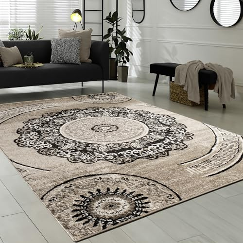 Paco Home Teppich Wohnzimmer Kurzflor Orient Design Vintage Mandala Muster Braun Beige, Grösse:160x220 cm
