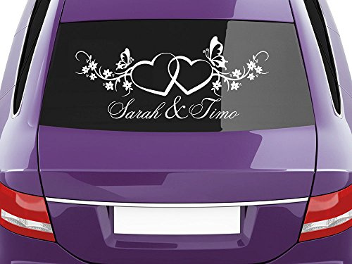 GRAZDesign Autoaufkleber Hochzeit personalisiert mit Namen Autoschmuck Auto Aufkleber Hochzeitsschmuck Deko Just Married - Nr. 15 Herzen mit Namen
