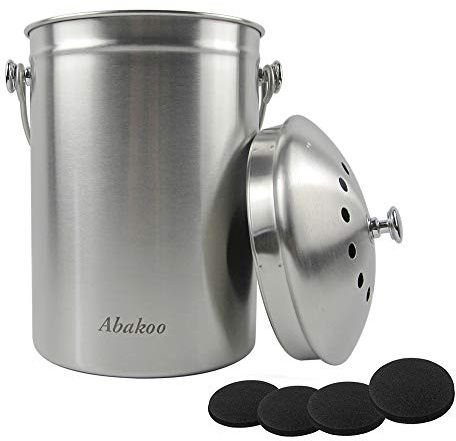 Abakoo Komposteimer aus Edelstahl – 6 Liter Premium rostbeständig Grad 304 Edelstahl Küche Komposter – inkl. 4 Kohlefilter, Innenaufsatzküche, Recycling Mülleimer