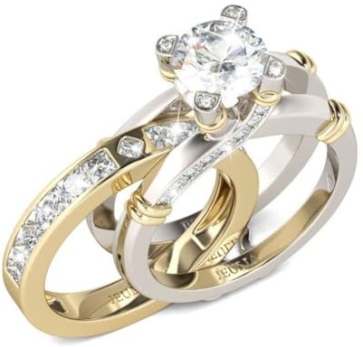 Jeulia 4.94ct Anillo de Diamantes para Mujer, Plata de Ley con circonitas Intercambiables, para Boda Compromiso Aniversario Compromiso Novia Conjuntos Oro amarillo 10.5