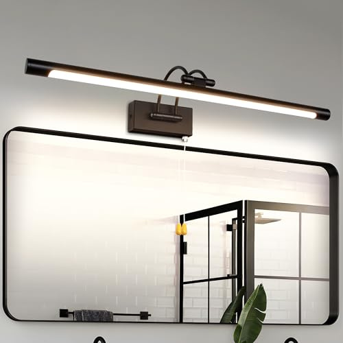 MantoLite LED Bilder Wandleuchte 12W 60CM Waschtisch Badezimmer Wandleuchte Spiegel Leuchten,Innenbeleuchtung mit Schwenkbarem Lampenkopf und Zugschalter, 3000K Schwarz Leseleuchte Wandleuchten