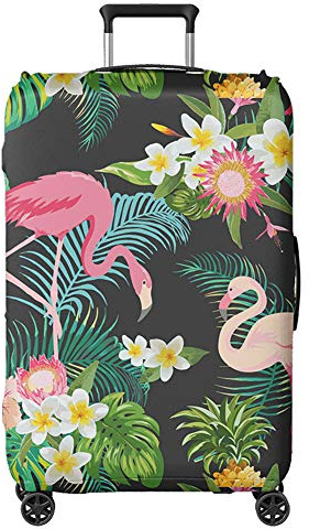 Fansu Elastisch Kofferhülle Kofferschutzhülle, Tropisch Grün Drucken Gepäck Cover Kofferschutz Bezug Kofferbezug Waschbar Dicke Staubdicht Robust mit Reißverschluss (Gelbe Blume,XL(29-32in))
