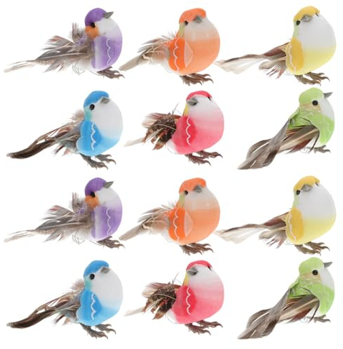 12pcs Feathered Birds Decor Lifelike Artificial Birds for Garden Home and Office Decorations Colors Realistic Photo Props for Model Landscapes