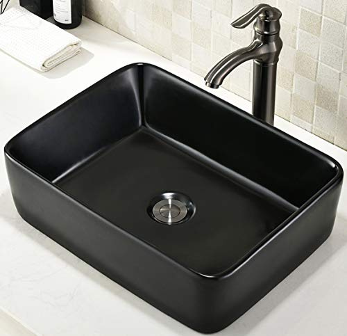 VOKIM Bathroom Vessel Sink 19X15 Above Counter Rectangular Matte Black Countertop Sink for Cabinet Lavatory Vanity Bowl Sink